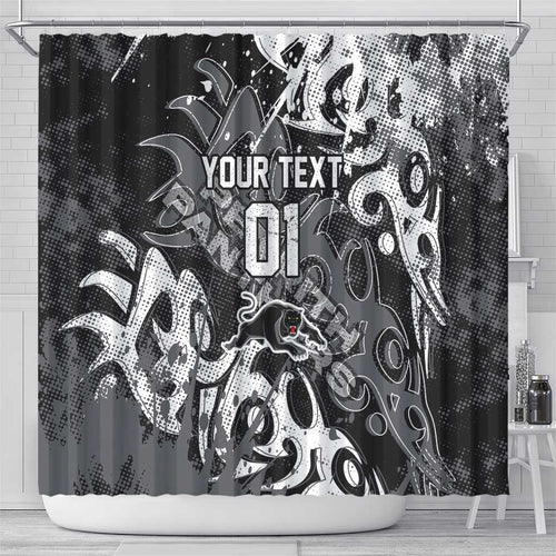 Personalized Penrith Panthers Rugby Shower Curtain Urban Street Graffiti Style - Distressed Splatter Elements