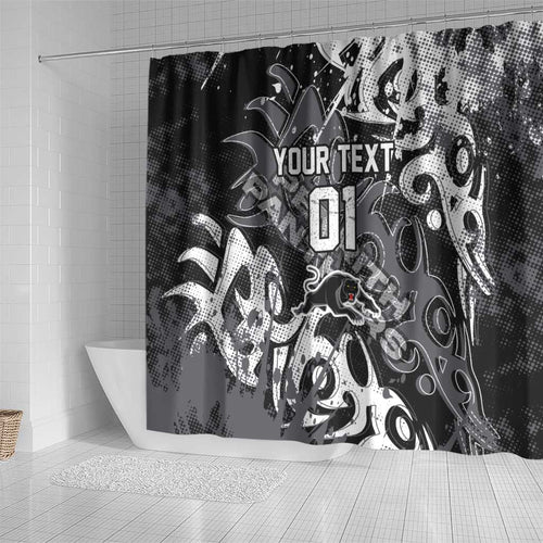 Personalized Penrith Panthers Rugby Shower Curtain Urban Street Graffiti Style - Distressed Splatter Elements