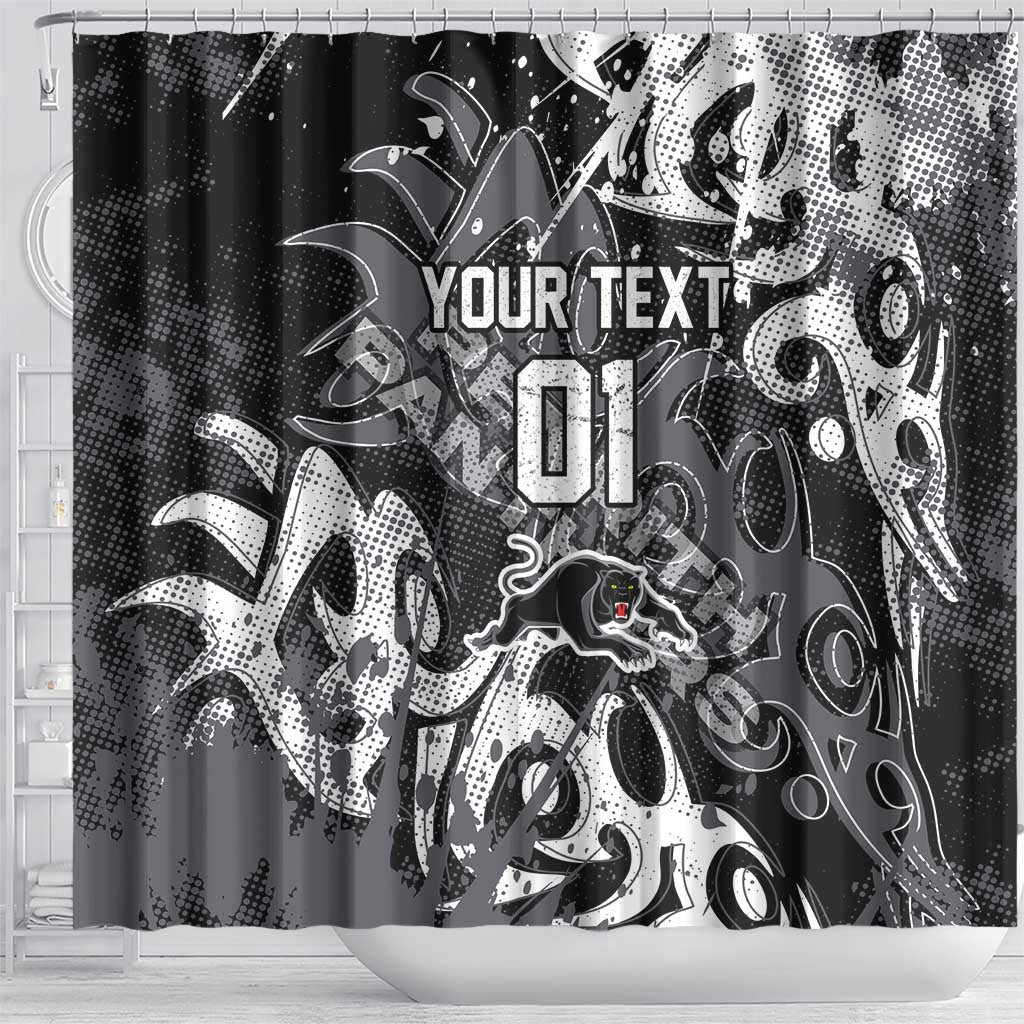 Personalized Penrith Panthers Rugby Shower Curtain Urban Street Graffiti Style - Distressed Splatter Elements
