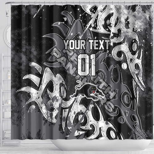 Personalized Penrith Panthers Rugby Shower Curtain Urban Street Graffiti Style - Distressed Splatter Elements