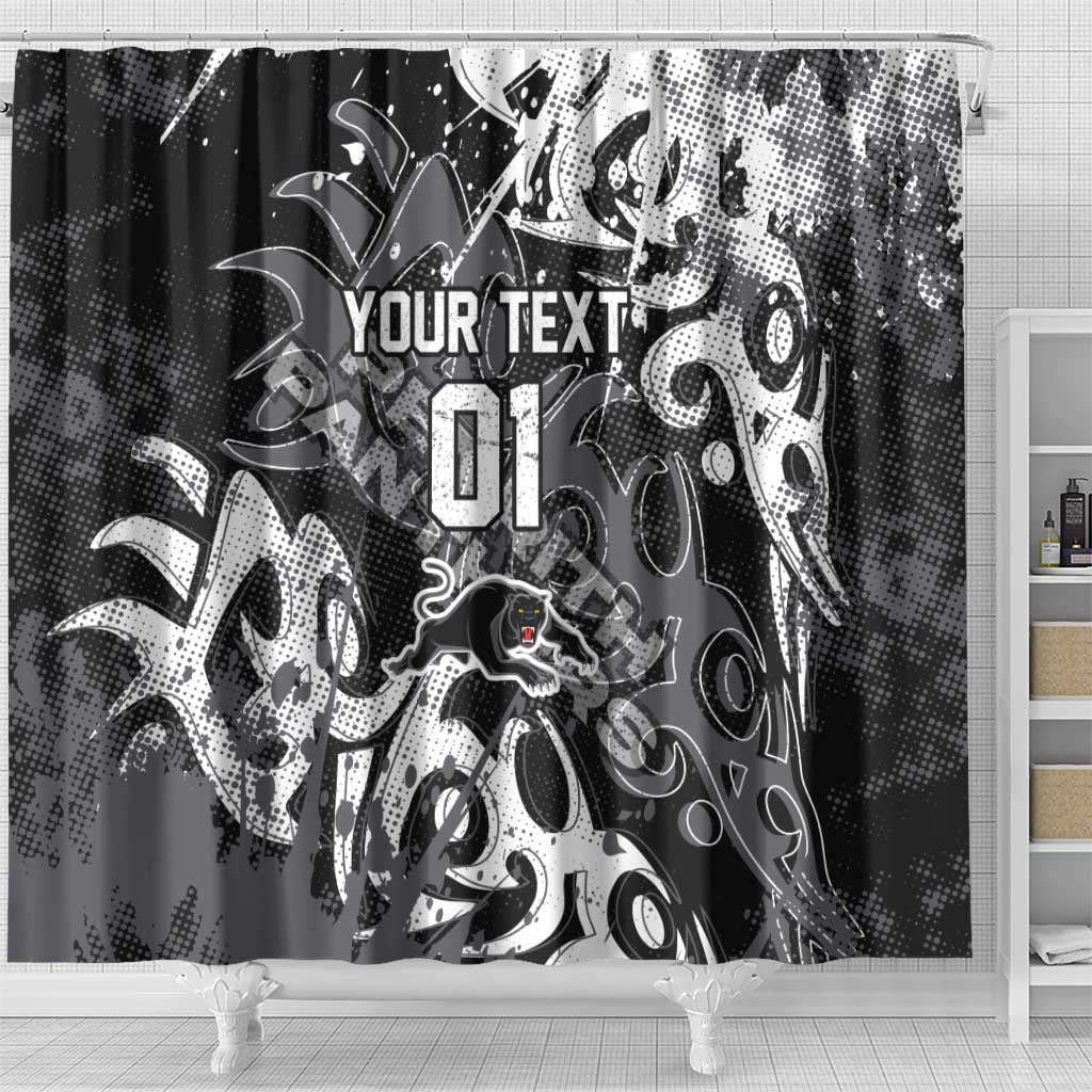Personalized Penrith Panthers Rugby Shower Curtain Urban Street Graffiti Style - Distressed Splatter Elements