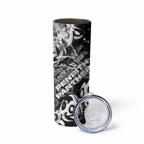 Personalized Penrith Panthers Rugby Skinny Tumbler Urban Street Graffiti Style - Distressed Splatter Elements