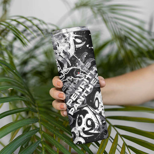 Personalized Penrith Panthers Rugby Skinny Tumbler Urban Street Graffiti Style - Distressed Splatter Elements