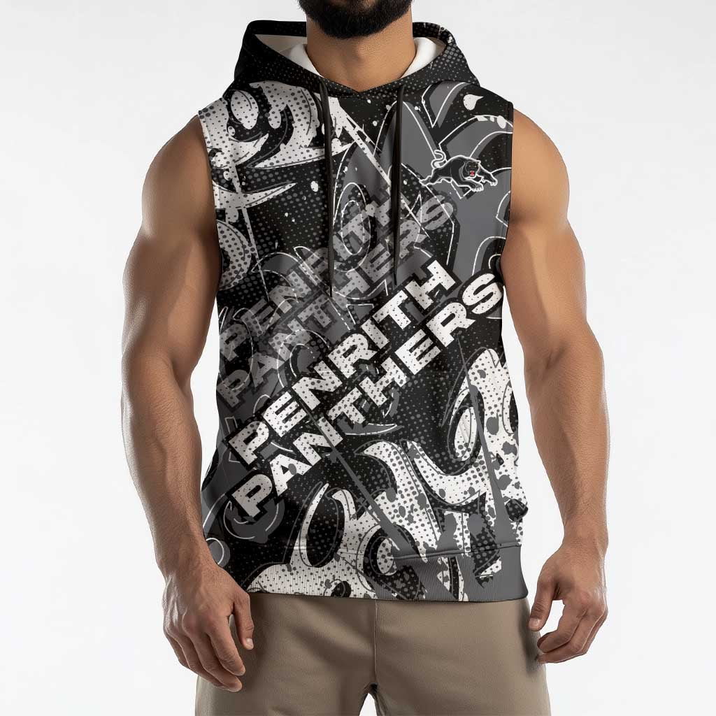 Personalized Penrith Panthers Rugby Sleeveless Hoodie Urban Street Graffiti Style - Distressed Splatter Elements