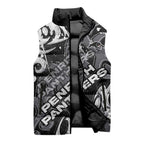 Personalized Penrith Panthers Rugby Sleeveless Puffer Jacket Urban Street Graffiti Style - Distressed Splatter Elements
