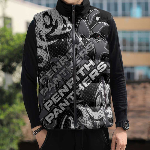 Personalized Penrith Panthers Rugby Sleeveless Puffer Jacket Urban Street Graffiti Style - Distressed Splatter Elements