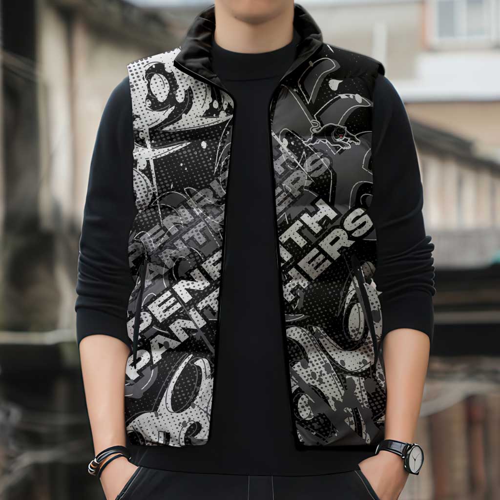 Personalized Penrith Panthers Rugby Sleeveless Puffer Jacket Urban Street Graffiti Style - Distressed Splatter Elements