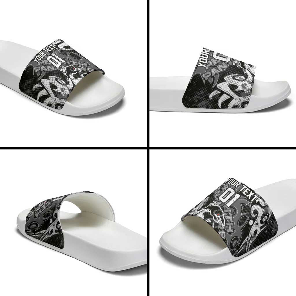 Personalized Penrith Panthers Rugby Slide Sandals Urban Street Graffiti Style - Distressed Splatter Elements