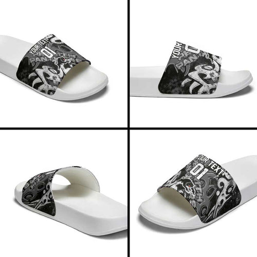 Personalized Penrith Panthers Rugby Slide Sandals Urban Street Graffiti Style - Distressed Splatter Elements