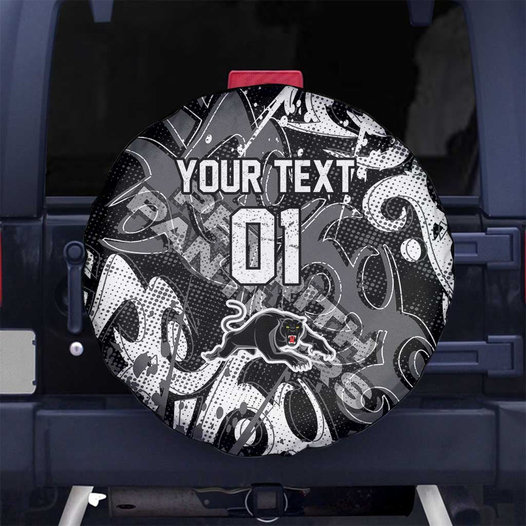 Personalized Penrith Panthers Rugby Spare Tire Cover Urban Street Graffiti Style - Distressed Splatter Elements