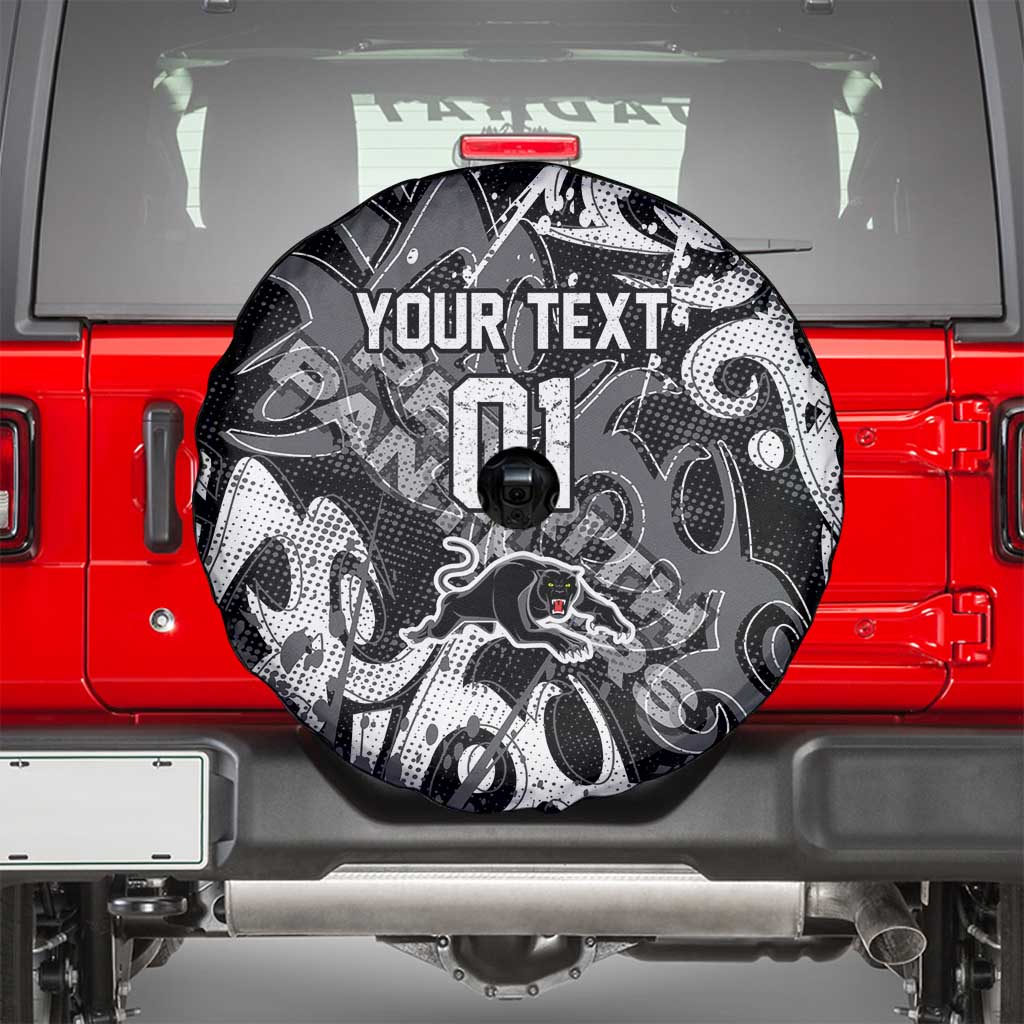 Personalized Penrith Panthers Rugby Spare Tire Cover Urban Street Graffiti Style - Distressed Splatter Elements
