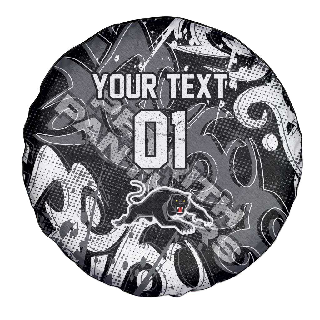 Personalized Penrith Panthers Rugby Spare Tire Cover Urban Street Graffiti Style - Distressed Splatter Elements