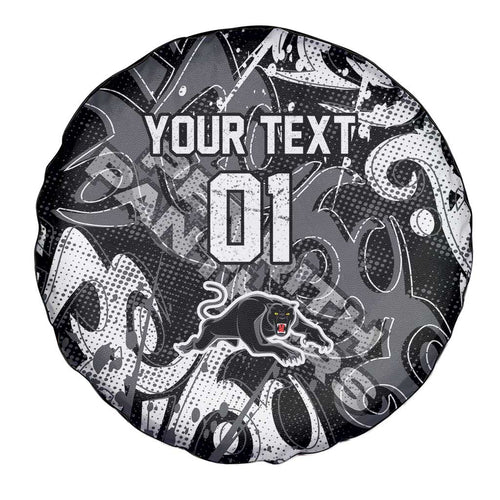 Personalized Penrith Panthers Rugby Spare Tire Cover Urban Street Graffiti Style - Distressed Splatter Elements