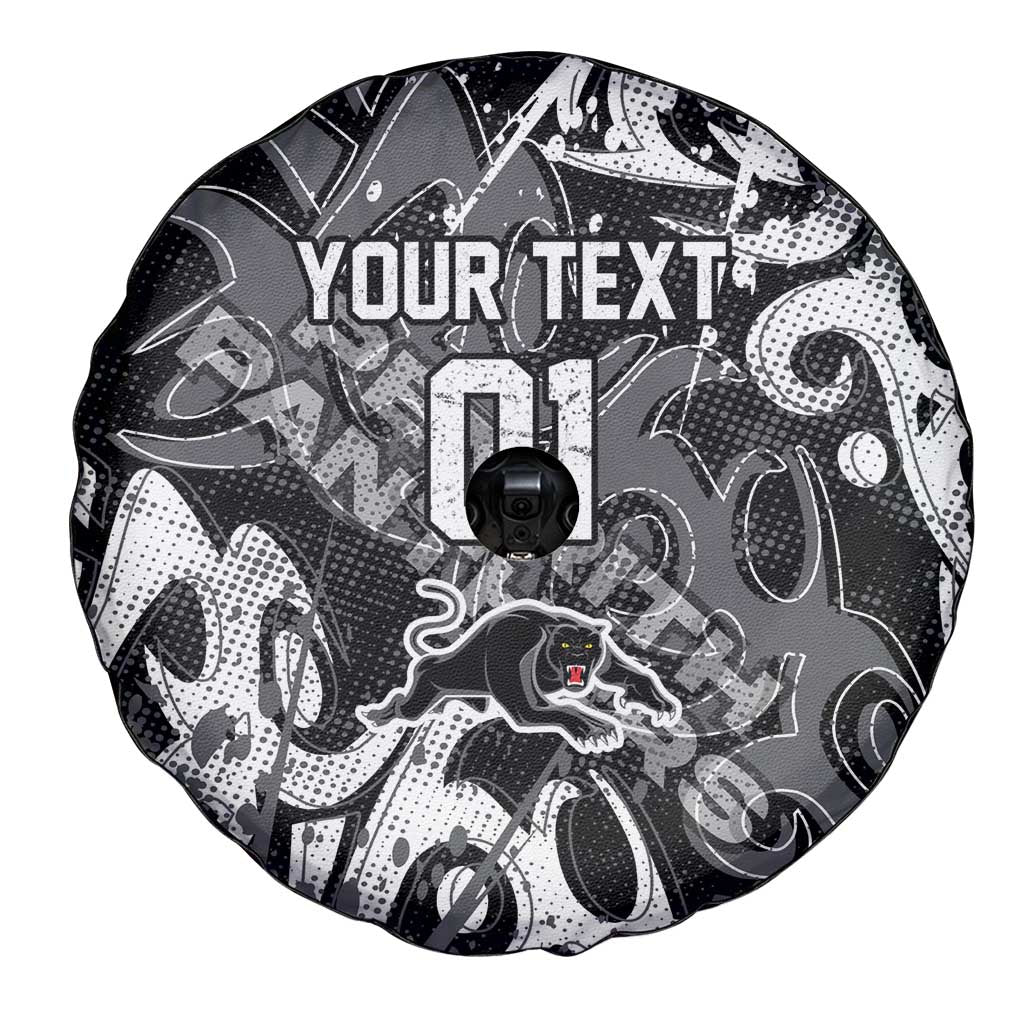 Personalized Penrith Panthers Rugby Spare Tire Cover Urban Street Graffiti Style - Distressed Splatter Elements