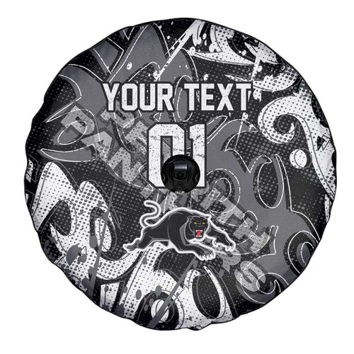 Personalized Penrith Panthers Rugby Spare Tire Cover Urban Street Graffiti Style - Distressed Splatter Elements
