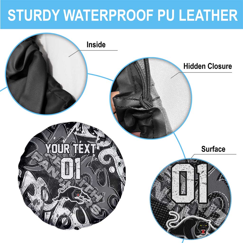 Personalized Penrith Panthers Rugby Spare Tire Cover Urban Street Graffiti Style - Distressed Splatter Elements