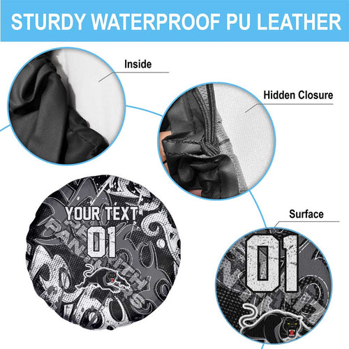 Personalized Penrith Panthers Rugby Spare Tire Cover Urban Street Graffiti Style - Distressed Splatter Elements