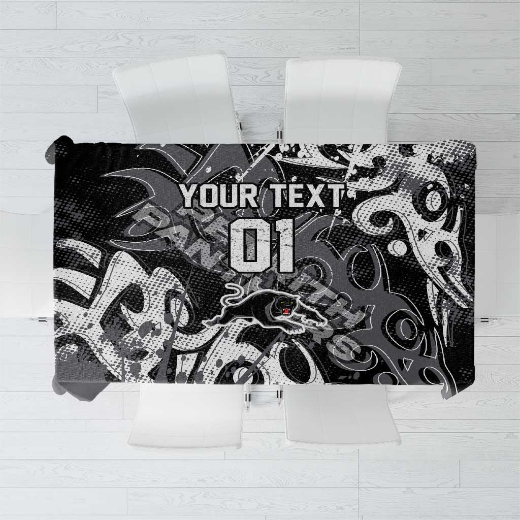 Personalized Penrith Panthers Rugby Tablecloth Urban Street Graffiti Style - Distressed Splatter Elements