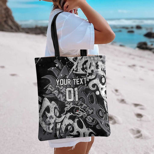 Personalized Penrith Panthers Rugby Tote Bag Urban Street Graffiti Style - Distressed Splatter Elements