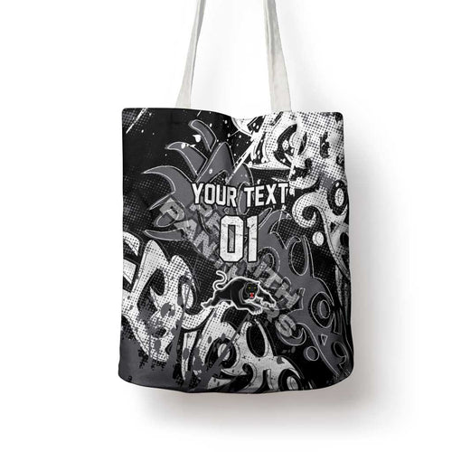 Personalized Penrith Panthers Rugby Tote Bag Urban Street Graffiti Style - Distressed Splatter Elements