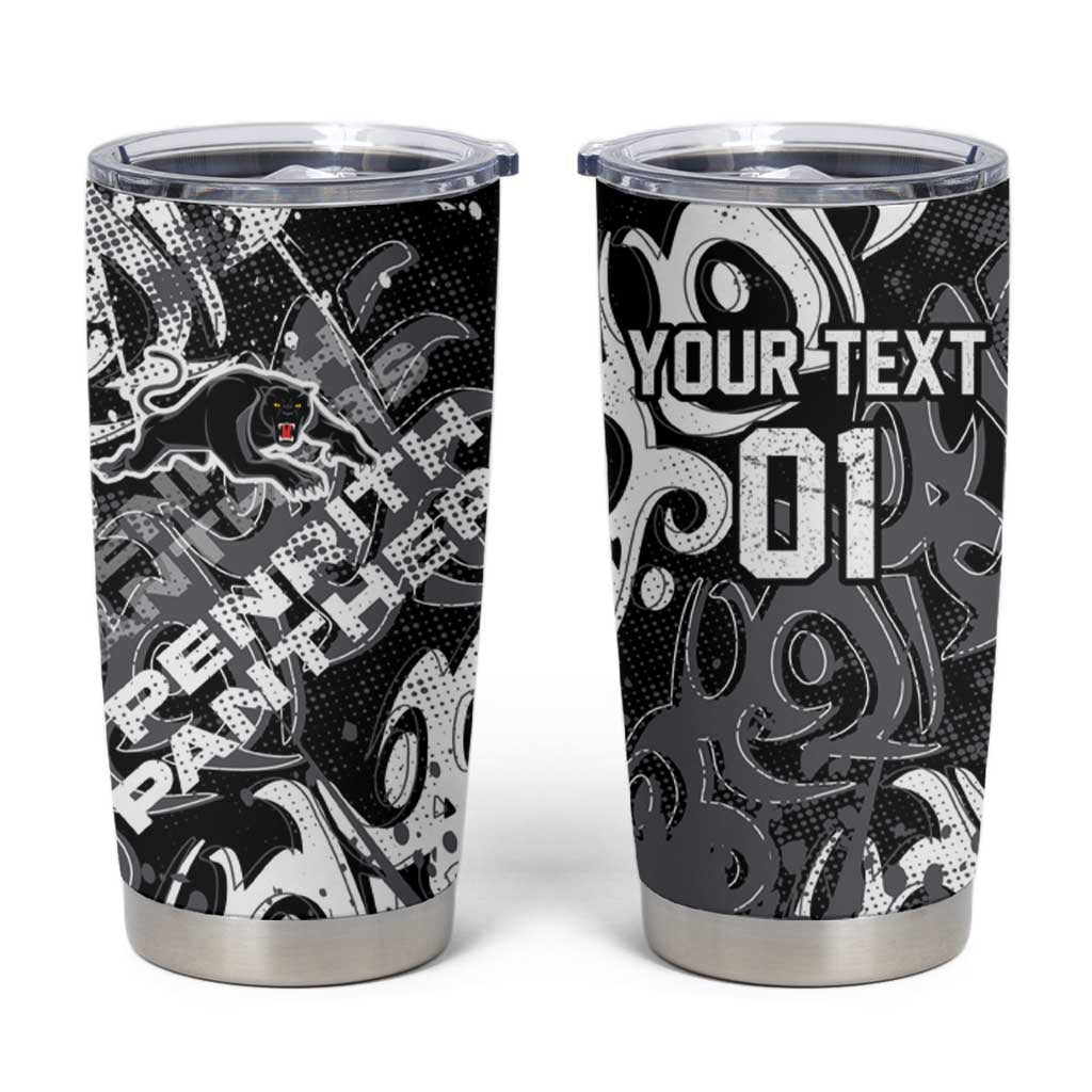 Personalized Penrith Panthers Rugby Tumbler Cup Urban Street Graffiti Style - Distressed Splatter Elements