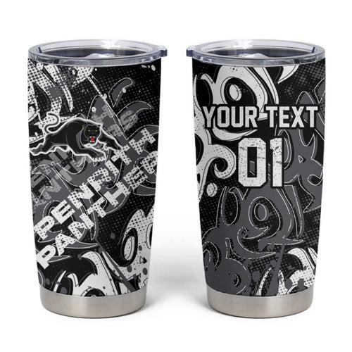 Personalized Penrith Panthers Rugby Tumbler Cup Urban Street Graffiti Style - Distressed Splatter Elements