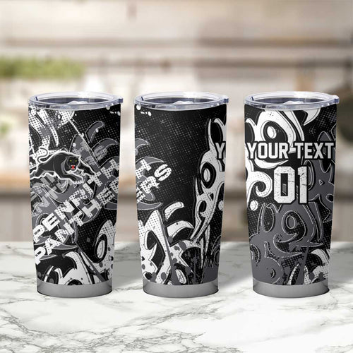 Personalized Penrith Panthers Rugby Tumbler Cup Urban Street Graffiti Style - Distressed Splatter Elements