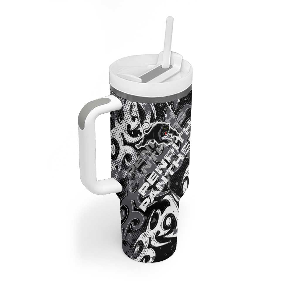 Personalized Penrith Panthers Rugby Tumbler With Handle Urban Street Graffiti Style - Distressed Splatter Elements