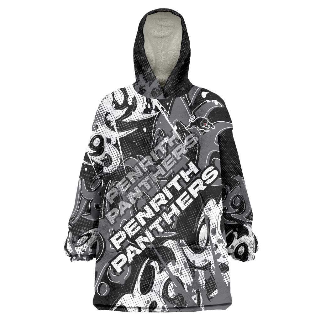 Personalized Penrith Panthers Rugby Wearable Blanket Hoodie Urban Street Graffiti Style - Distressed Splatter Elements