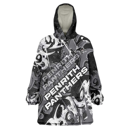Personalized Penrith Panthers Rugby Wearable Blanket Hoodie Urban Street Graffiti Style - Distressed Splatter Elements