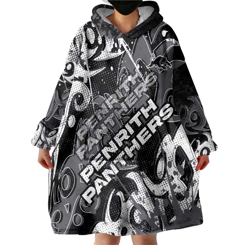 Personalized Penrith Panthers Rugby Wearable Blanket Hoodie Urban Street Graffiti Style - Distressed Splatter Elements