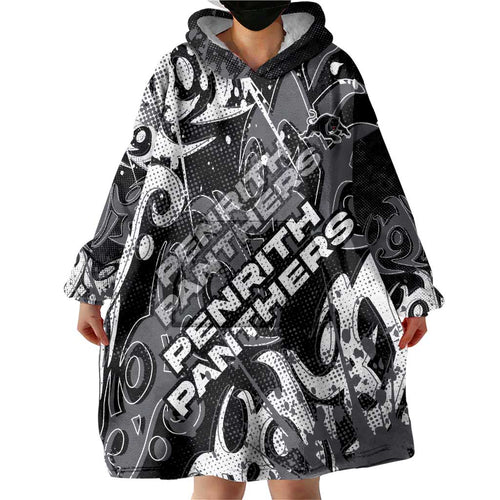 Personalized Penrith Panthers Rugby Wearable Blanket Hoodie Urban Street Graffiti Style - Distressed Splatter Elements