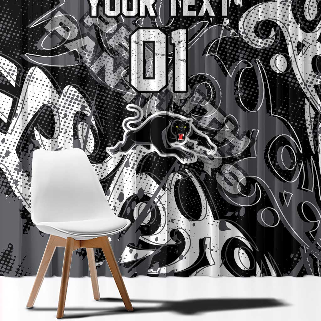 Personalized Penrith Panthers Rugby Window Curtain Urban Street Graffiti Style - Distressed Splatter Elements