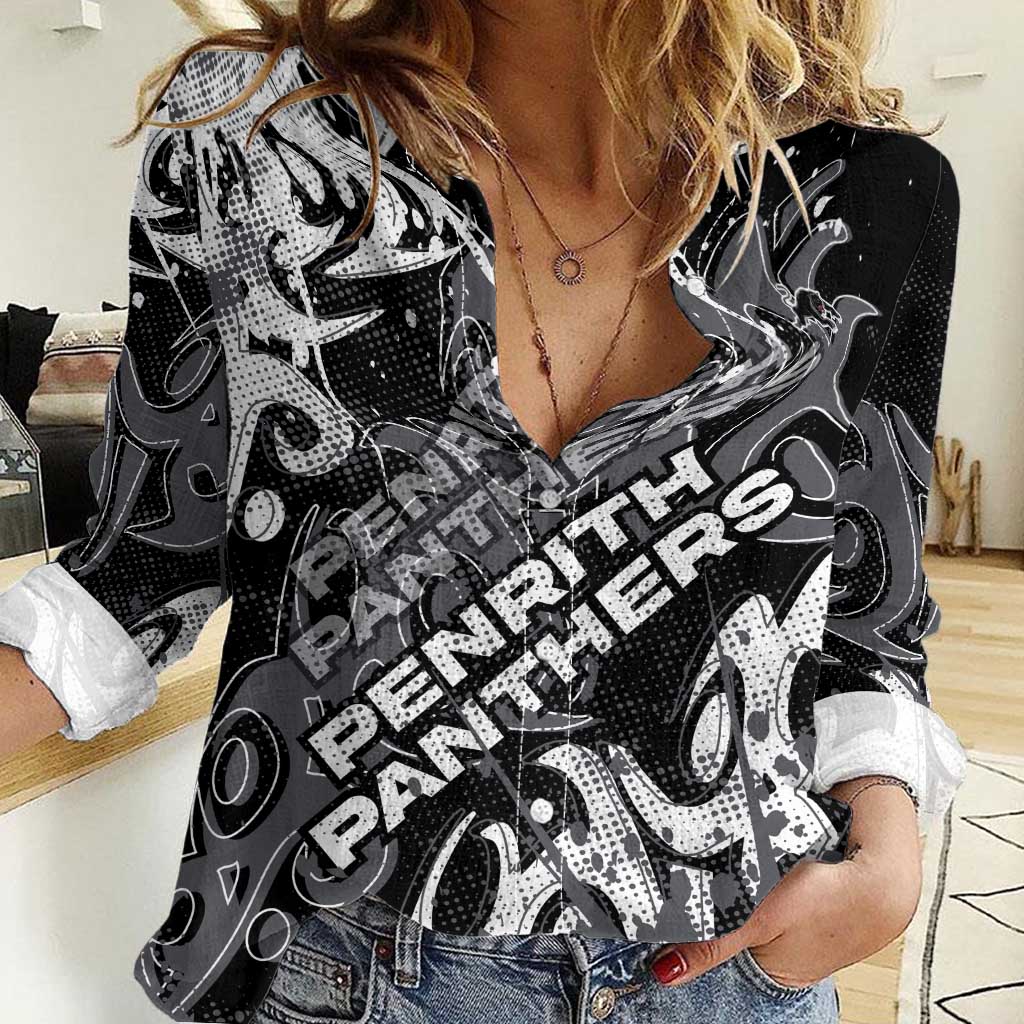 Personalized Penrith Panthers Rugby Women Casual Shirt Urban Street Graffiti Style - Distressed Splatter Elements