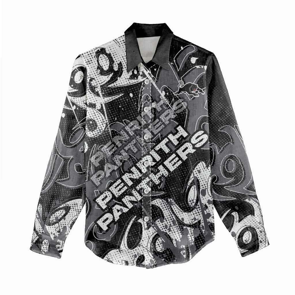Personalized Penrith Panthers Rugby Women Casual Shirt Urban Street Graffiti Style - Distressed Splatter Elements