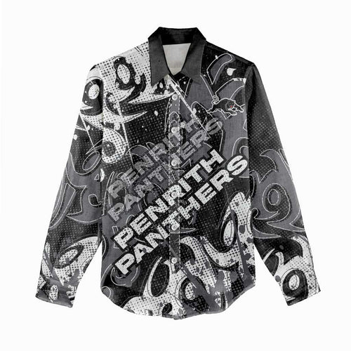 Personalized Penrith Panthers Rugby Women Casual Shirt Urban Street Graffiti Style - Distressed Splatter Elements