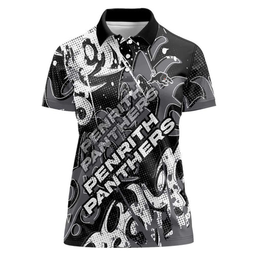 Personalized Penrith Panthers Rugby Women Polo Shirt Urban Street Graffiti Style - Distressed Splatter Elements