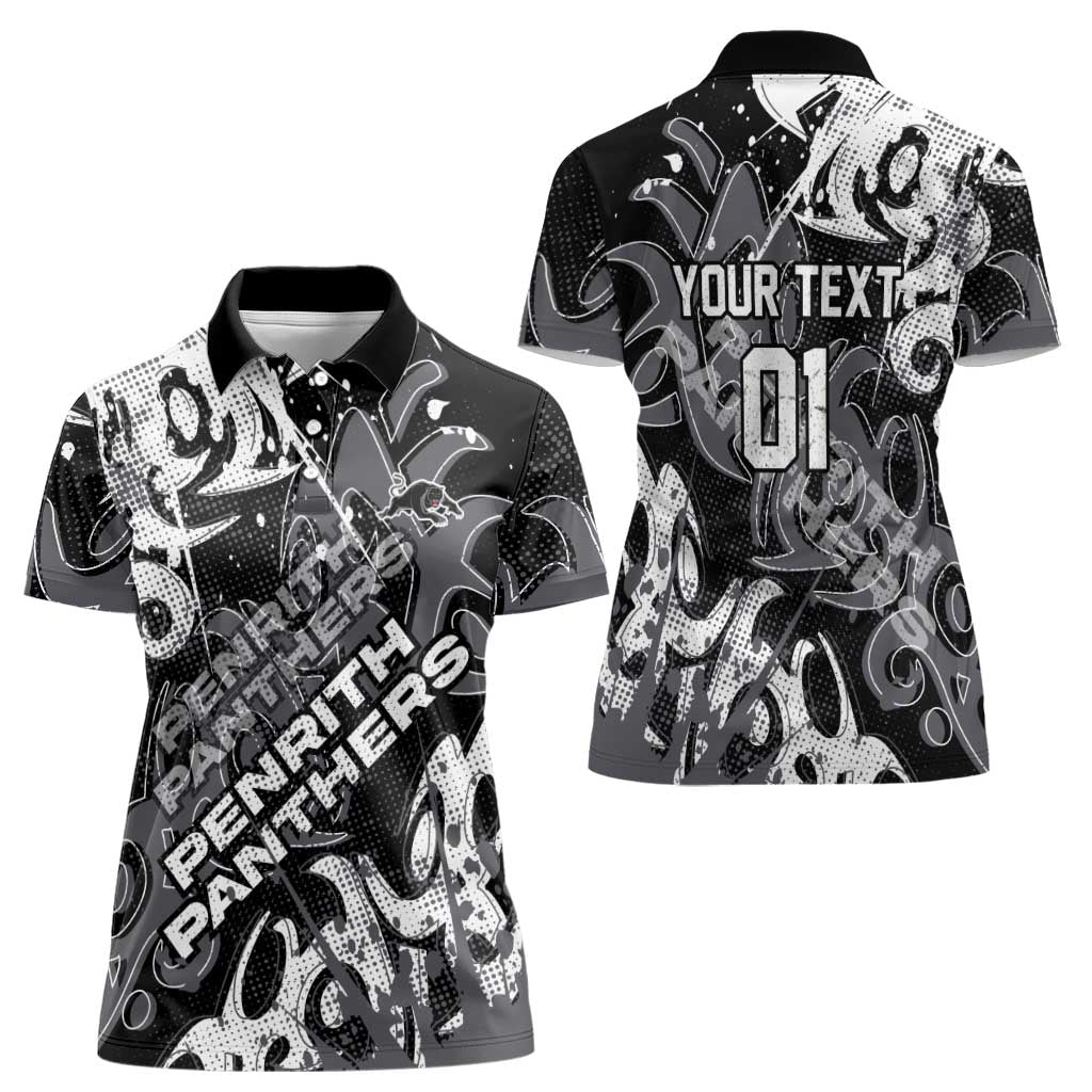 Personalized Penrith Panthers Rugby Women Polo Shirt Urban Street Graffiti Style - Distressed Splatter Elements