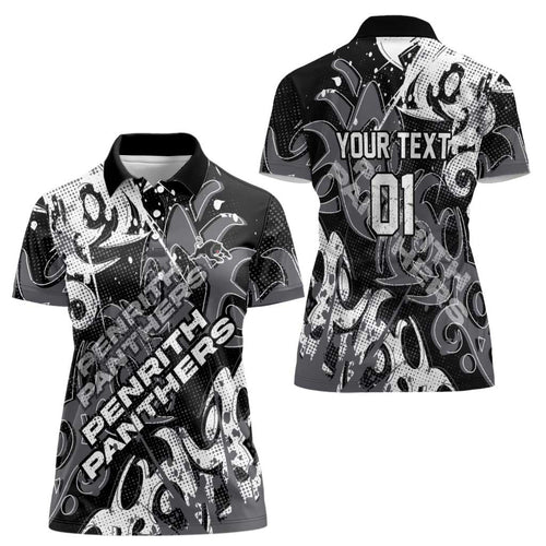 Personalized Penrith Panthers Rugby Women Polo Shirt Urban Street Graffiti Style - Distressed Splatter Elements