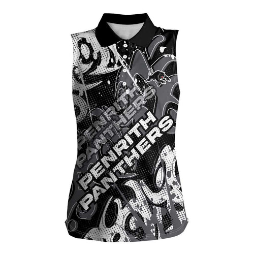 Personalized Penrith Panthers Rugby Women Sleeveless Polo Shirt Urban Street Graffiti Style - Distressed Splatter Elements