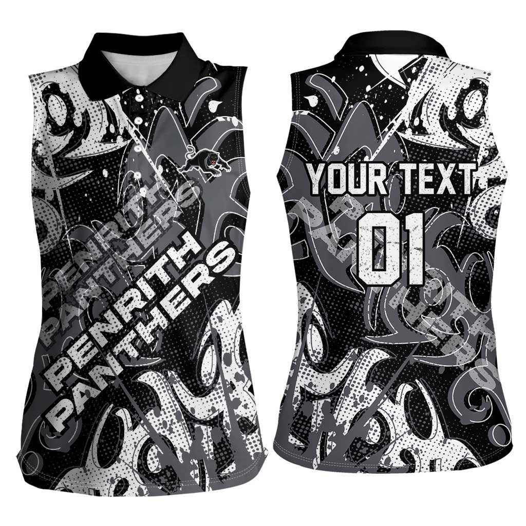Personalized Penrith Panthers Rugby Women Sleeveless Polo Shirt Urban Street Graffiti Style - Distressed Splatter Elements