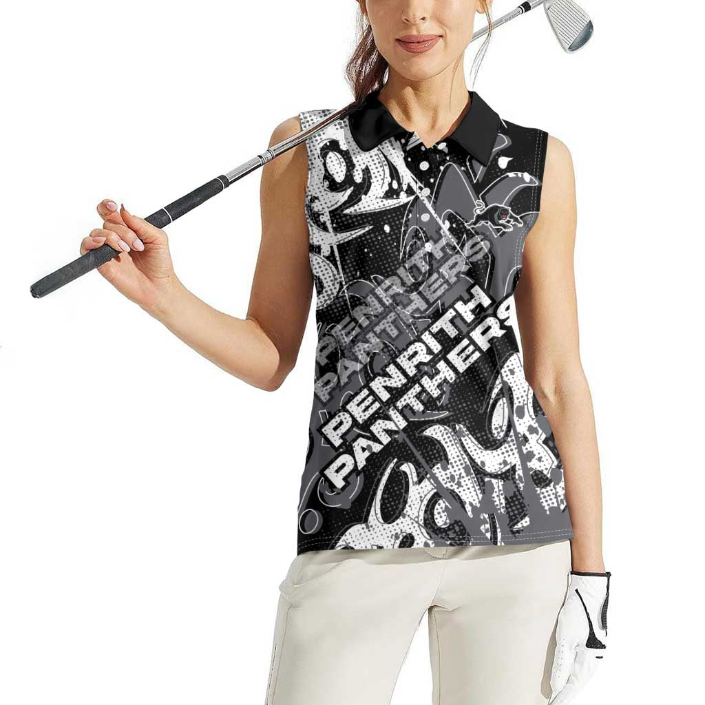 Personalized Penrith Panthers Rugby Women Sleeveless Polo Shirt Urban Street Graffiti Style - Distressed Splatter Elements