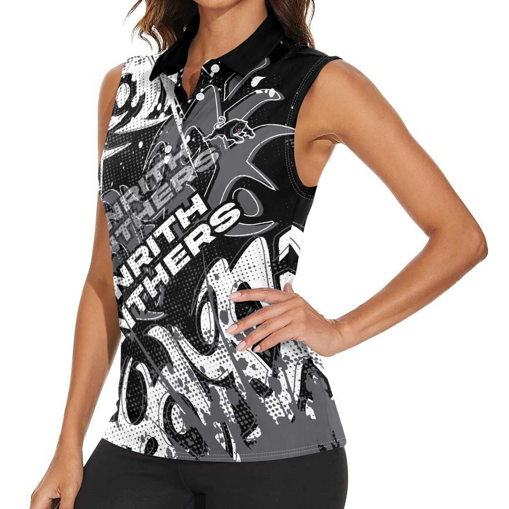 Personalized Penrith Panthers Rugby Women Sleeveless Polo Shirt Urban Street Graffiti Style - Distressed Splatter Elements