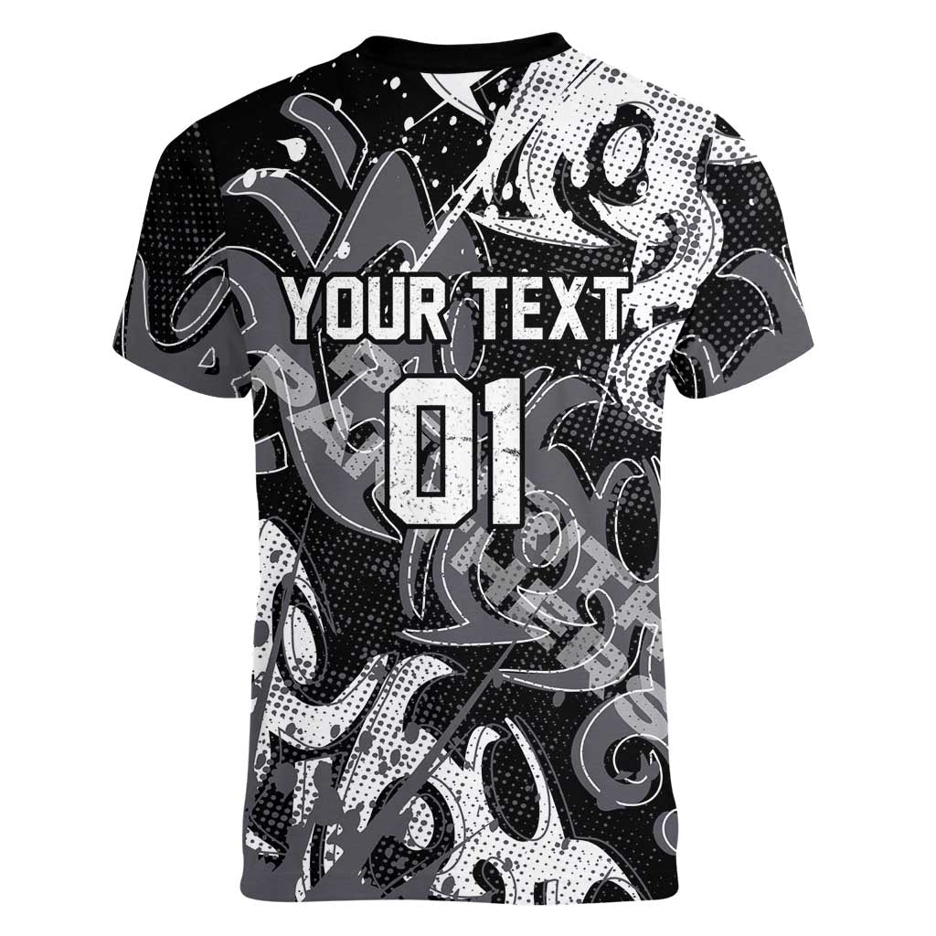 Personalized Penrith Panthers Rugby Women V-Neck T-Shirt Urban Street Graffiti Style - Distressed Splatter Elements
