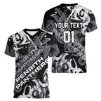 Personalized Penrith Panthers Rugby Women V-Neck T-Shirt Urban Street Graffiti Style - Distressed Splatter Elements