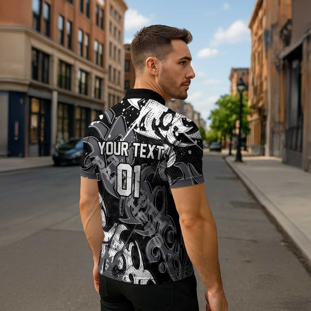 Personalized Penrith Panthers Rugby Zipper Polo Shirt Urban Street Graffiti Style - Distressed Splatter Elements