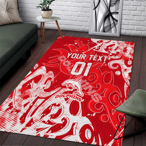 Personalized Dolphins Rugby Area Rug Urban Street Graffiti Style - Distressed Splatter Elements