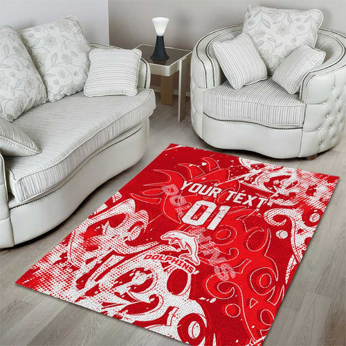 Personalized Dolphins Rugby Area Rug Urban Street Graffiti Style - Distressed Splatter Elements