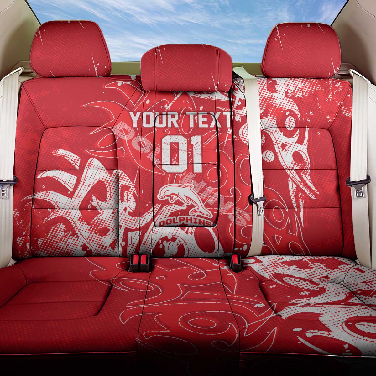 Personalized Dolphins Rugby Back Car Seat Cover Urban Street Graffiti Style - Distressed Splatter Elements