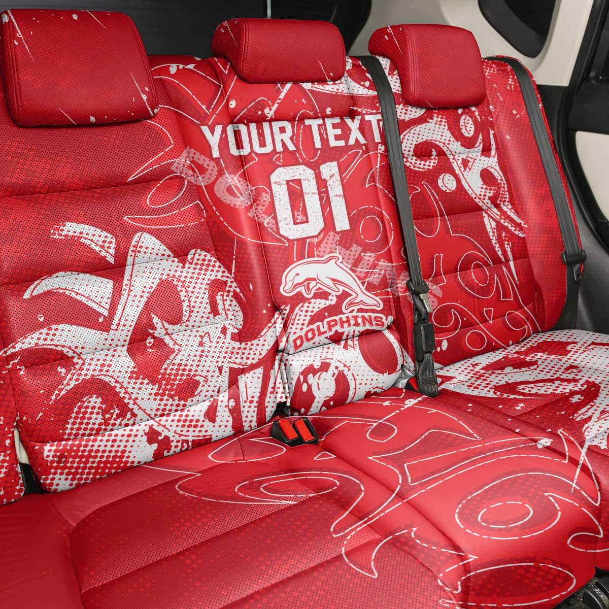 Personalized Dolphins Rugby Back Car Seat Cover Urban Street Graffiti Style - Distressed Splatter Elements